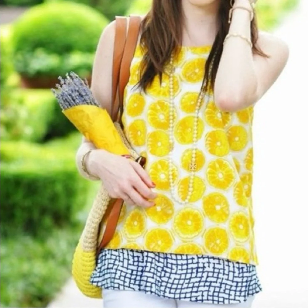 Anthropologie Porridge Lemon Print Layered Look Tank - Picture 2 of 10